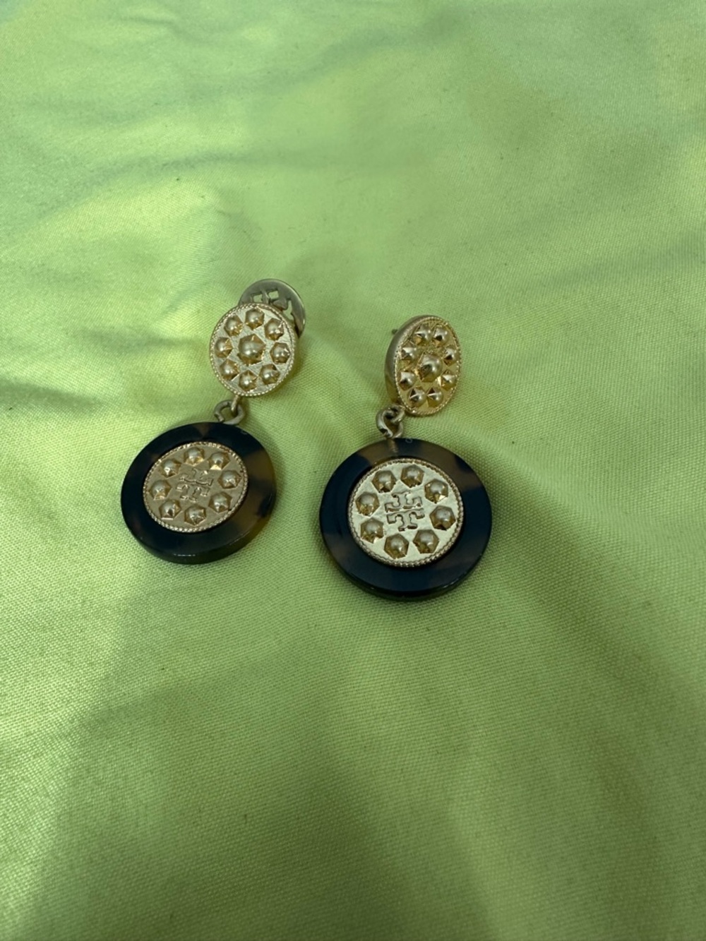 Tory Burch Black and Gold Medallion Drop Earrings